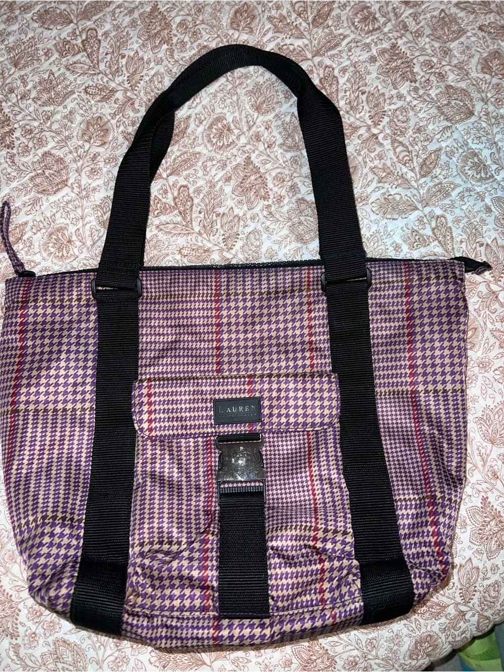 Lauren Ralph Lauren Nylon Purple Houndstooth pattern. Purple Brown Red